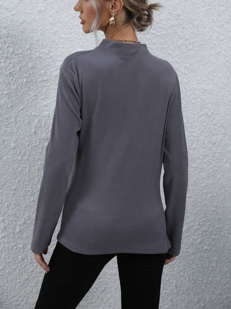 Top drapé gris élégant - blouse décontractée à manches longues pour femme pour un look élégant
