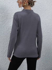 Top drapé gris élégant - blouse décontractée à manches longues pour femme pour un look élégant