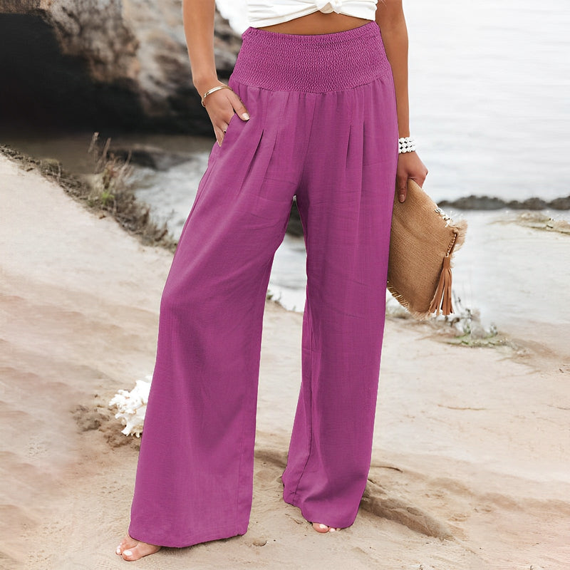Pantalon de lin ample pour femmes, style plage décontracté - Léger et respirant, confort d'été