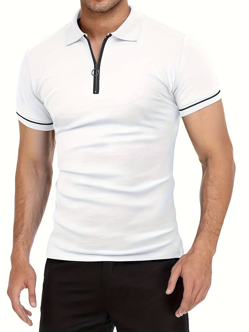 Polo slim à manches courtes pour hommes avec fermeture à glissière contrastée à la mode