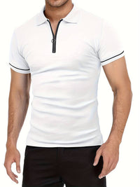 Polo slim à manches courtes pour hommes avec fermeture à glissière contrastée à la mode