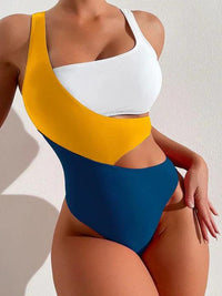 Maillot de bain une-pièce à taille haute avec bloc de couleurs pour femmes