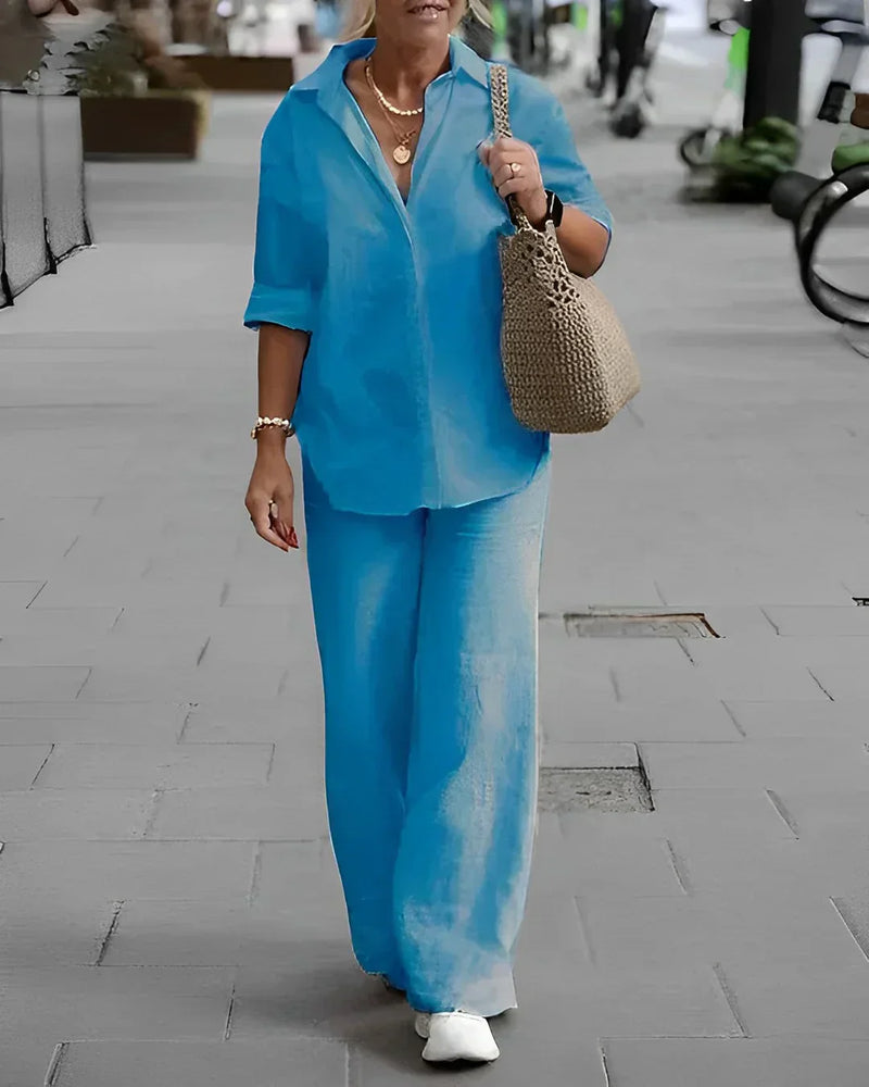 Vêtements féminins décontractés et élégants : ensemble chemise et pantalon en lin de luxe pour un look élégant et confortable