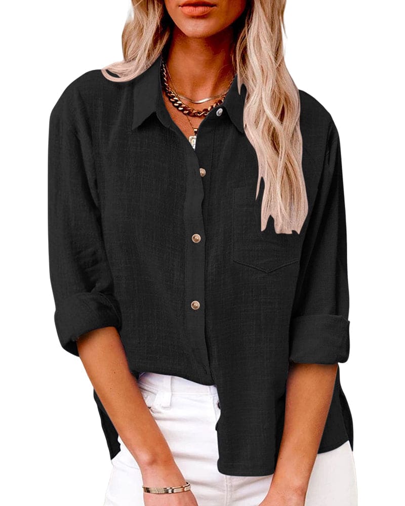 Chemisier boutonné élégant pour femmes - chemisier à manches longues polyvalent et léger pour toutes les occasions