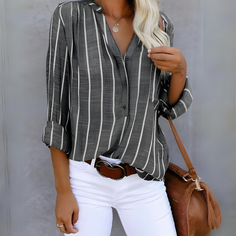 Elégante blouse rayée à manches longues pour femmes, parfait top stylé