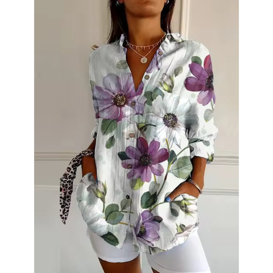 Élégante blouse à manches longues avec imprimé floral - parfaite tenue légère pour une journée décontractée