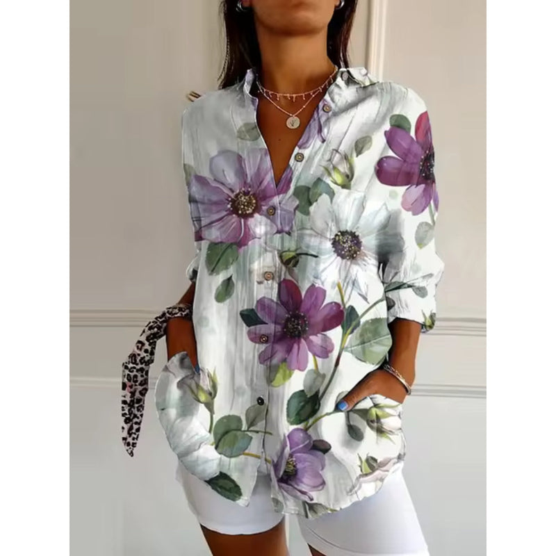 Élégante blouse à manches longues avec imprimé floral - parfaite tenue légère pour une journée décontractée