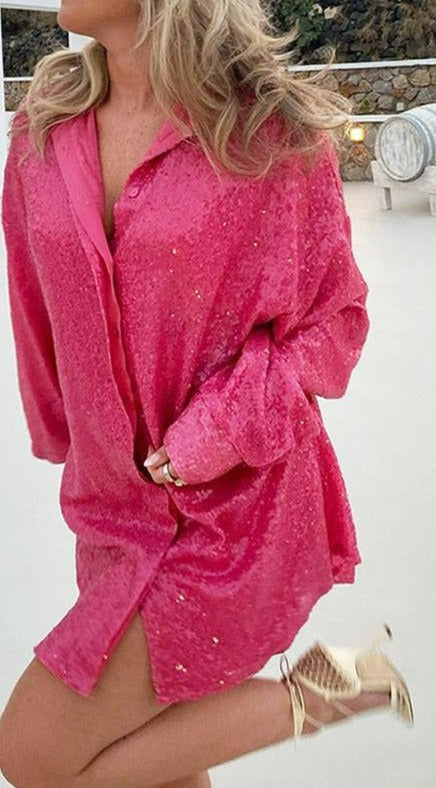 Blouse à paillettes oversize pour femmes - Chemise glamour scintillante