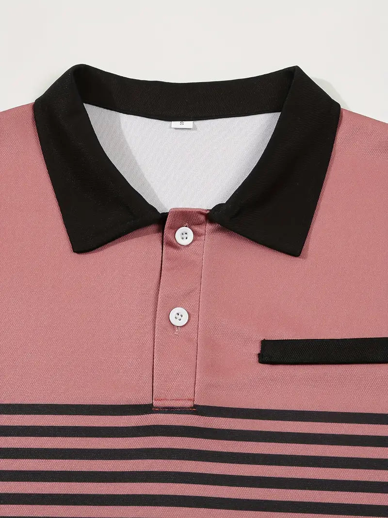Camisa Polo Masculina - Ajuste Slim - Design Listrado - Manga Curta para Uso Casual
