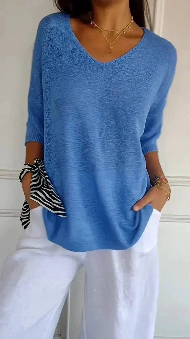 Elégant et confortable top à col en V tricoté pour femmes - parfait pour être porté tous les jours