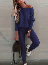 Ensemble de salon 2 pièces pour femmes comprenant un pull côtelé confortable et un pantalon assorti pour une commodité et un style optimaux lors des sorties décontractées