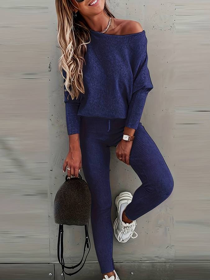 Ensemble de salon 2 pièces pour femmes comprenant un pull côtelé confortable et un pantalon assorti pour une commodité et un style optimaux lors des sorties décontractées