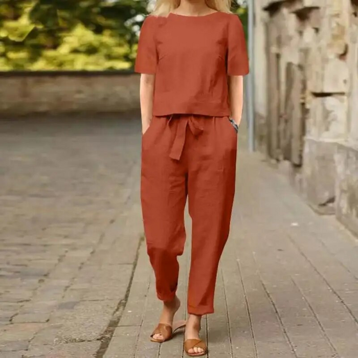 Ensemble 2 pièces en lin chic et confortable pour femmes - Tenue élégante et confortable