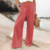 Pantalon de lin ample pour femmes, style plage décontracté - Léger et respirant, confort d'été