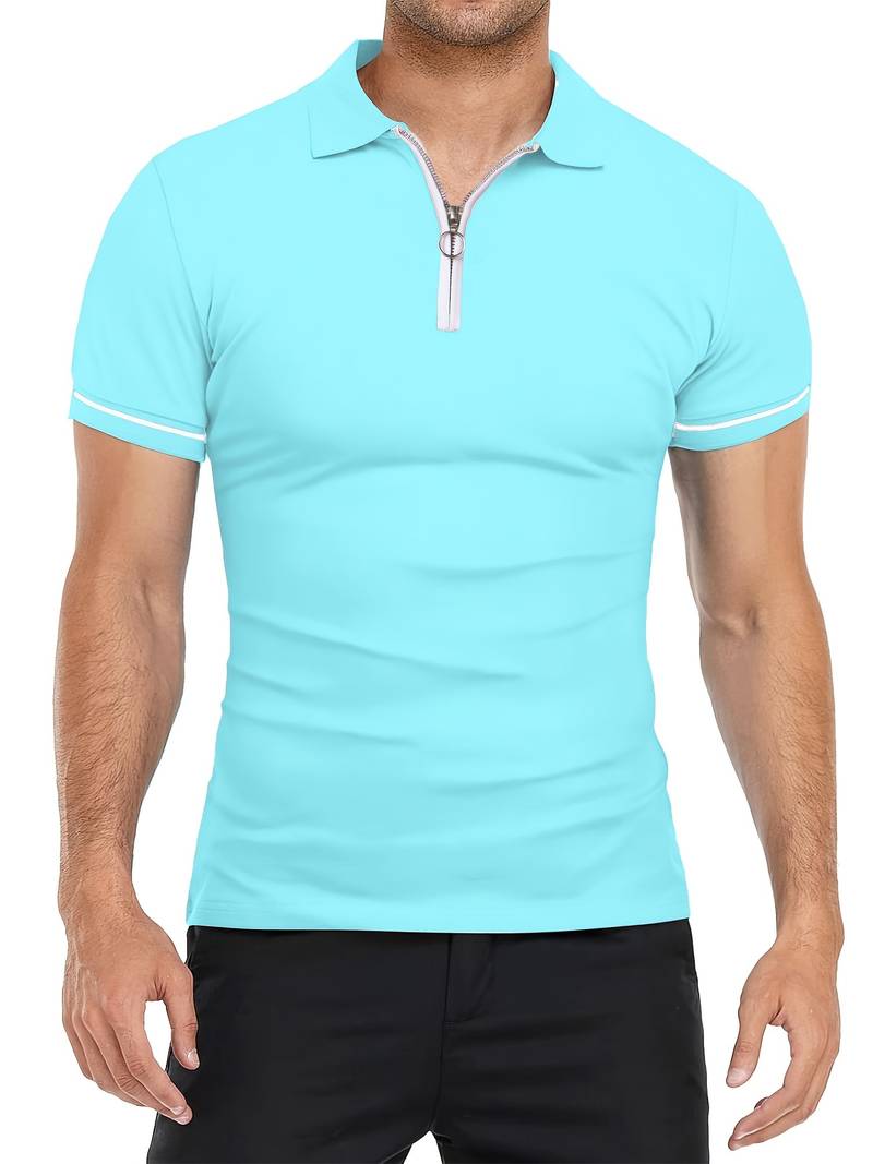 Polo slim à manches courtes pour hommes avec fermeture à glissière contrastée à la mode