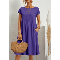 Élégante robe midi en coton et lin à manches courtes pour femmes pour un look chic et confortable