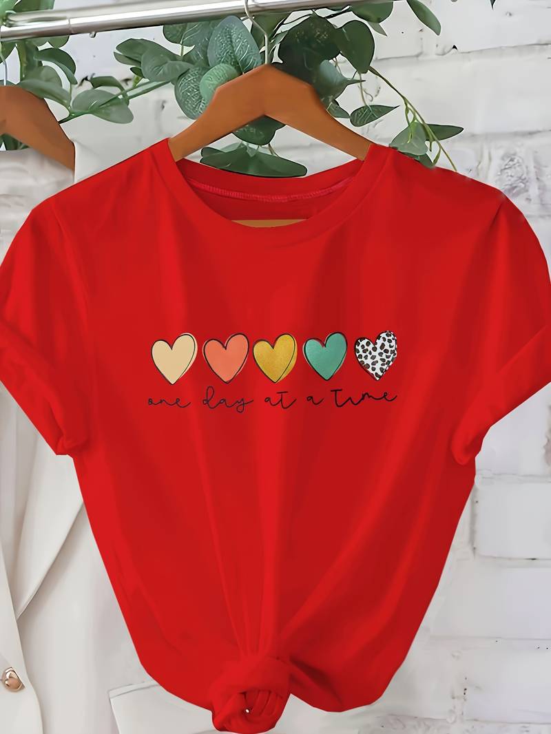 T-shirt imprimé cœur pour femme - Tenue décontractée confortable et élégante pour tous les jours