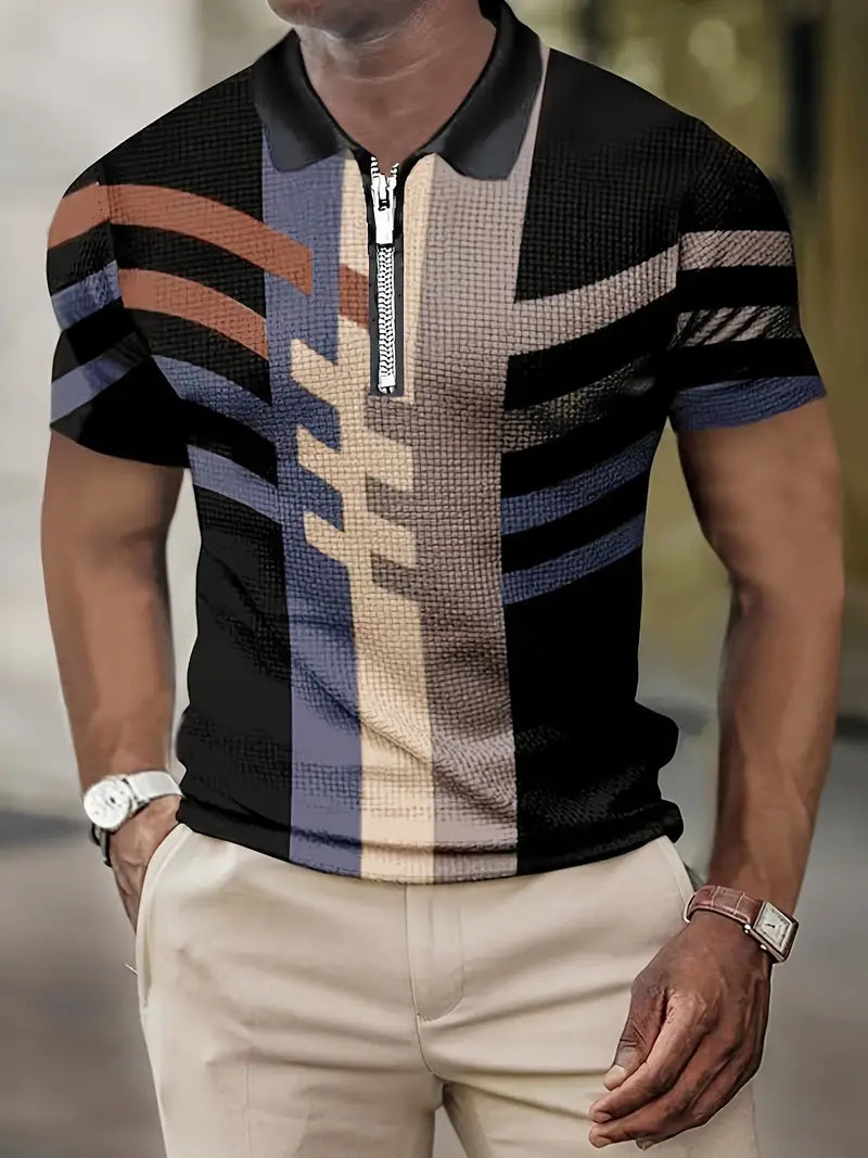 Polo élégant pour hommes avec fermeture semi-fermée et motif géométrique - Respirant et confortable