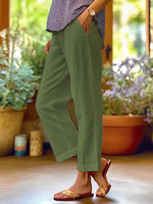 Pantalon décontracté confortable pour femme - mélange de lin respirant pour une sensation de détente ultime
