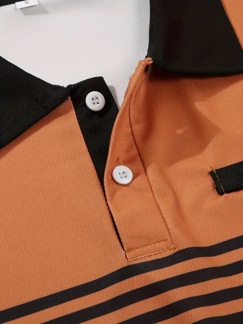 Camisa Polo Masculina - Ajuste Slim - Design Listrado - Manga Curta para Uso Casual