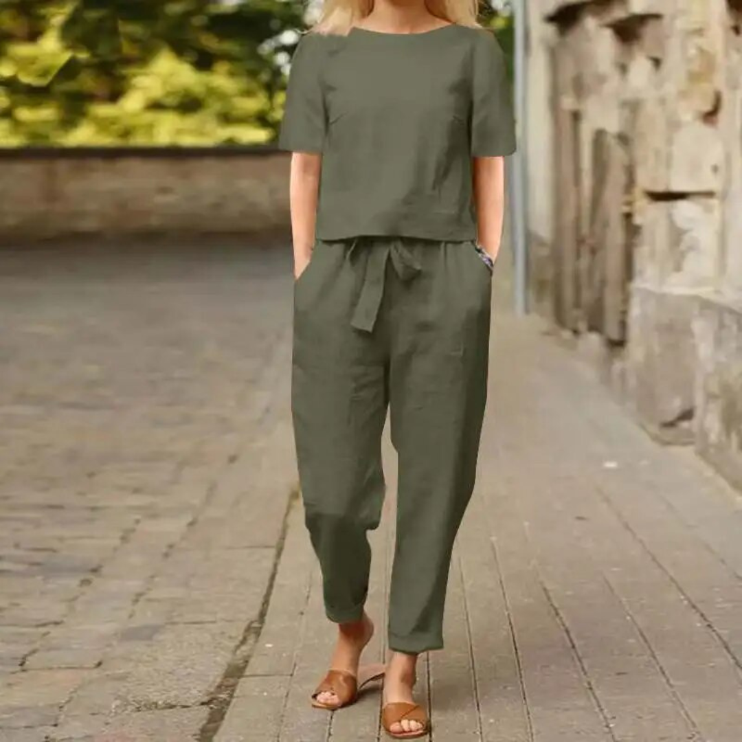 Ensemble 2 pièces en lin chic et confortable pour femmes - Tenue élégante et confortable