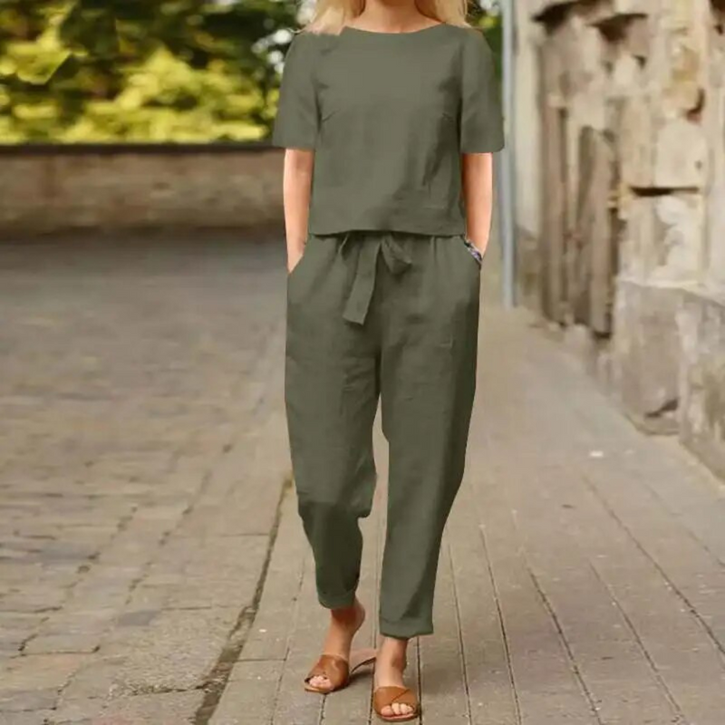 Ensemble 2 pièces en lin chic et confortable pour femmes - Tenue élégante et confortable