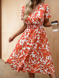 Robe Midi Élégante pour Femmes - Imprimé Floral avec Détails Smockées