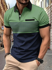 Camisa Polo Masculina - Ajuste Slim - Design Listrado - Manga Curta para Uso Casual