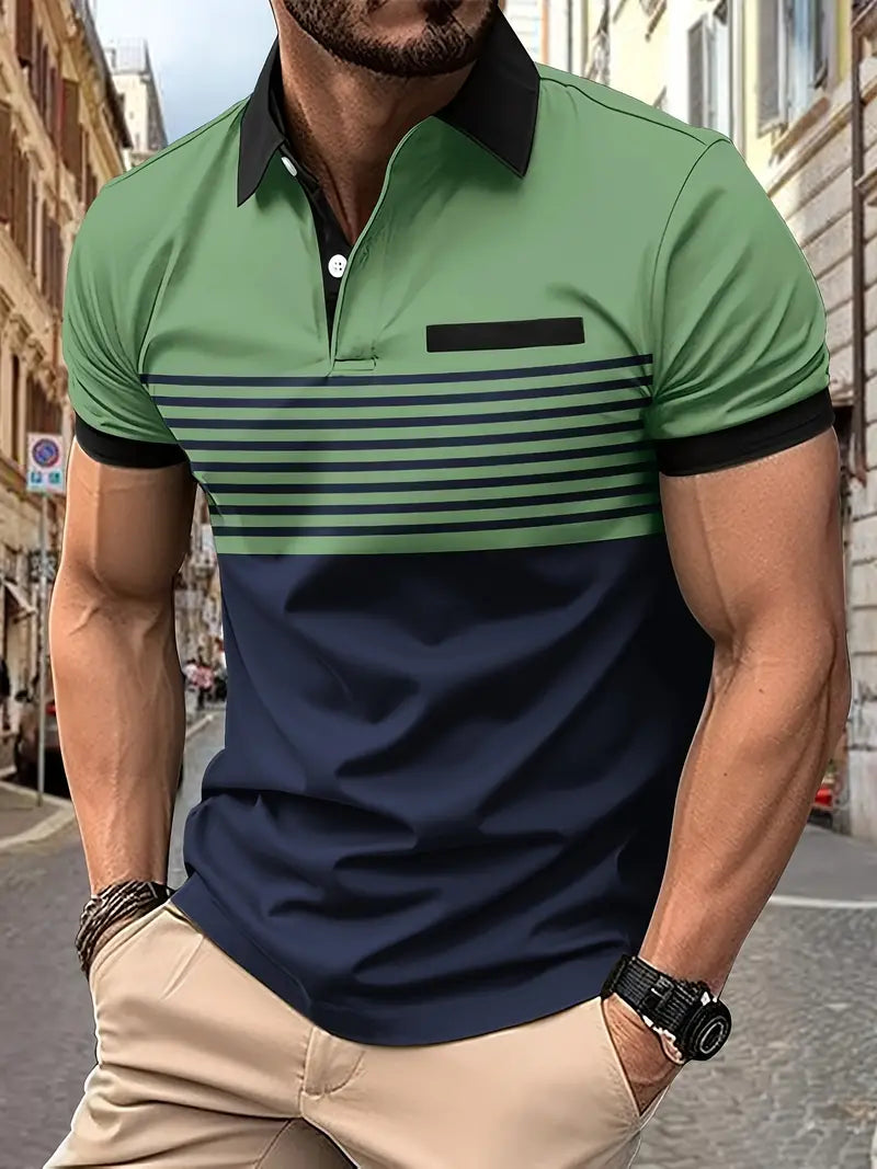 Camisa Polo Masculina - Ajuste Slim - Design Listrado - Manga Curta para Uso Casual