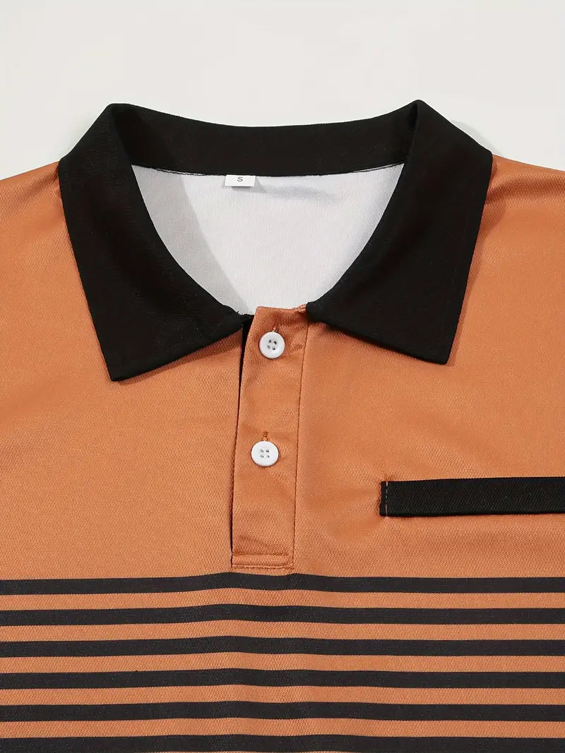 Camisa Polo Masculina - Ajuste Slim - Design Listrado - Manga Curta para Uso Casual
