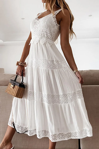 Robe chic en dentelle unie à col en V - Style élégant et intemporel