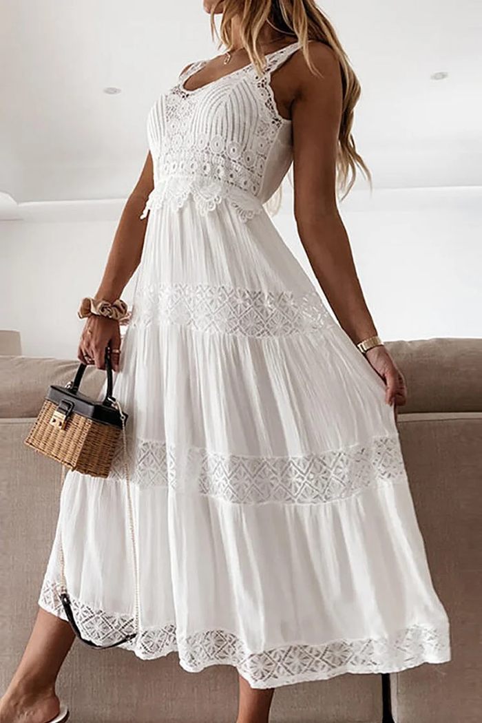 Robe chic en dentelle unie à col en V - Style élégant et intemporel