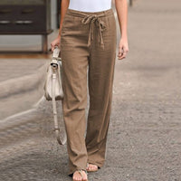 Pantalon à jambe large pour femme en lin aéré pour un look élégant au quotidien
