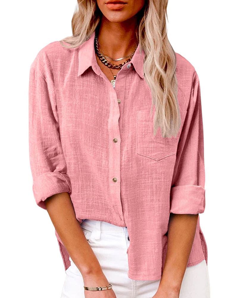 Chemisier boutonné élégant pour femmes - chemisier à manches longues polyvalent et léger pour toutes les occasions