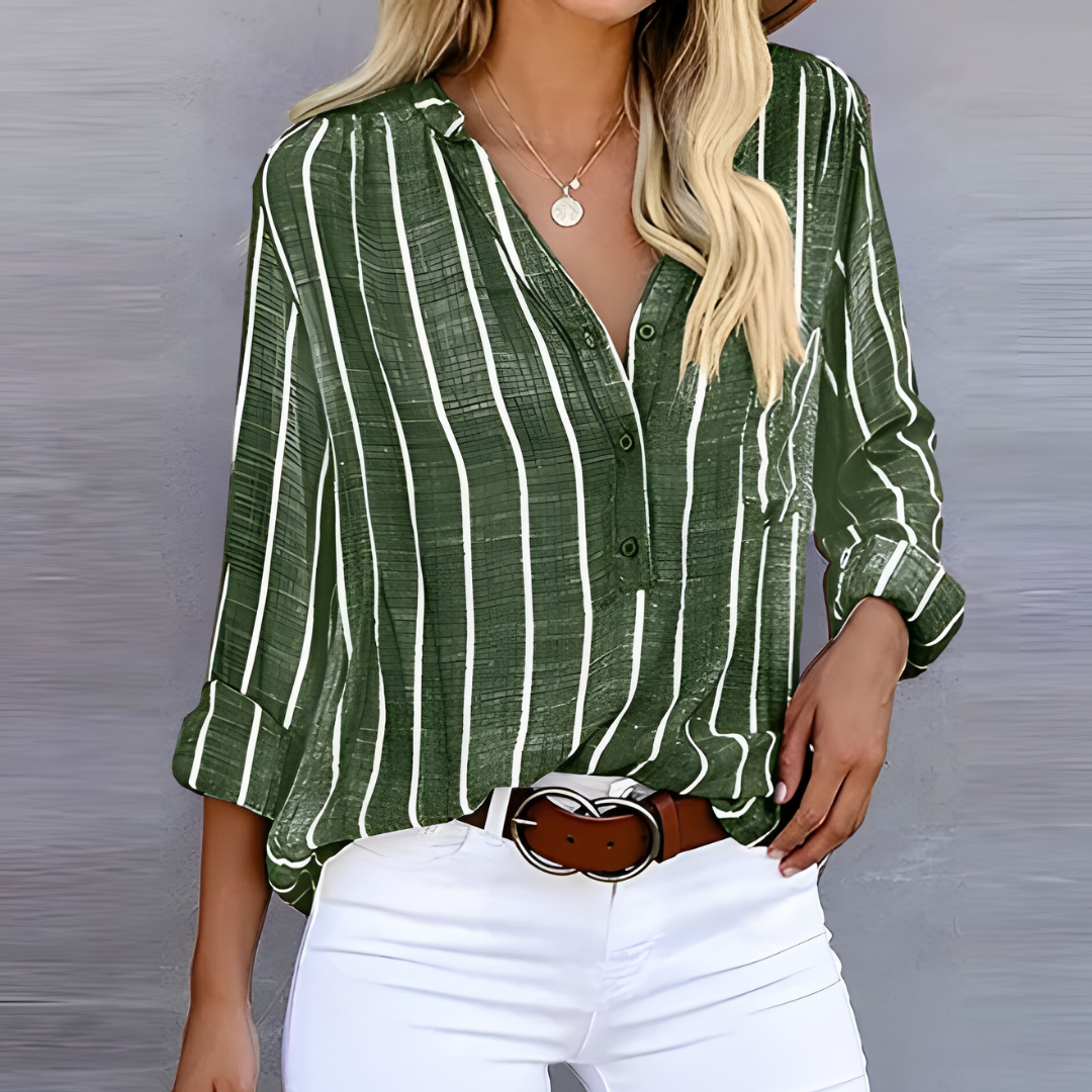 Elégante blouse rayée à manches longues pour femmes, parfait top stylé