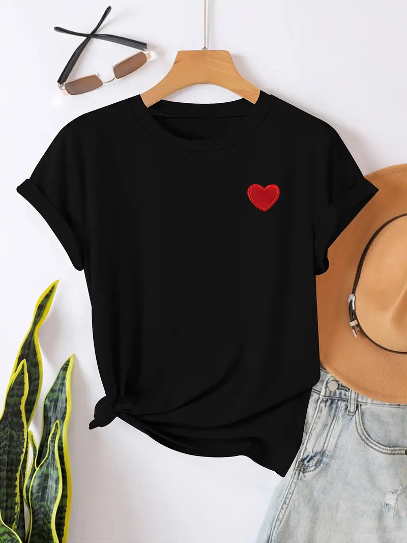 T-shirt élégant et décontracté pour femmes avec un joli cœur - top en coton doux pour un confort quotidien