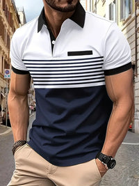 Camisa Polo Masculina - Ajuste Slim - Design Listrado - Manga Curta para Uso Casual