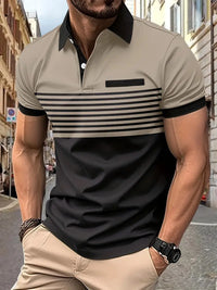Camisa Polo Masculina - Ajuste Slim - Design Listrado - Manga Curta para Uso Casual