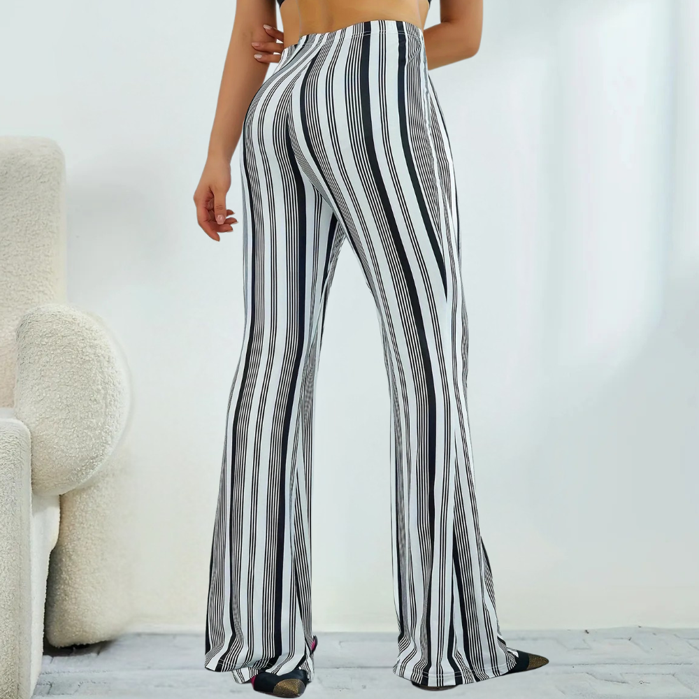 Élégant pantalon large rayé pour femme - noir et blanc confort et style
