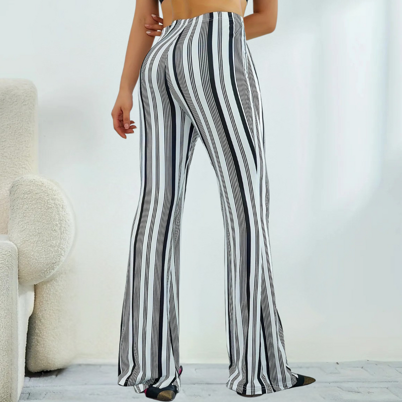Élégant pantalon large rayé pour femme - noir et blanc confort et style