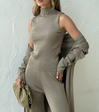Élégant ensemble de vêtements d'intérieur 3 pièces en tricot pour femmes, pour un confort et un style ultimes
