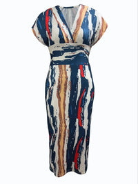 Robe moulante pour femmes en denim patchwork, longueur mi-cul, col en V à manches courtes
