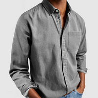 Camisa casual de manga larga para hombre con cuello con muesca
