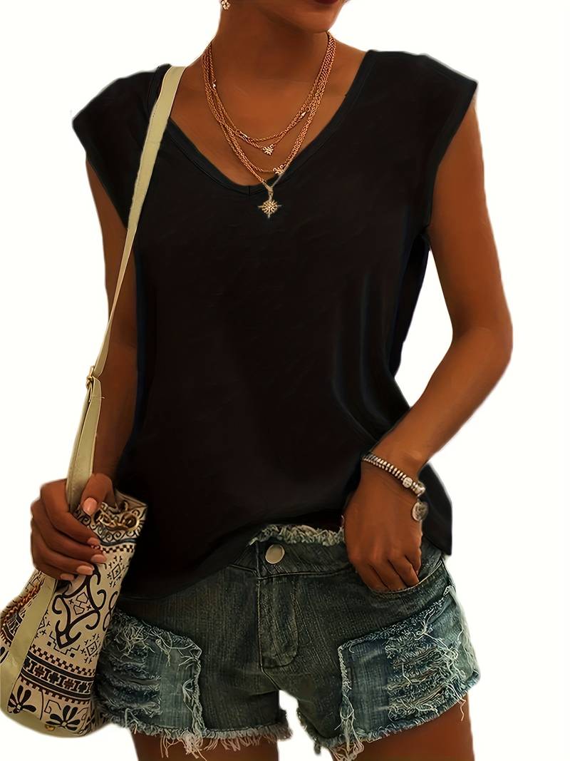 Top sans manches sans col en V pour femmes - base légère et confortable pour un look frais en été