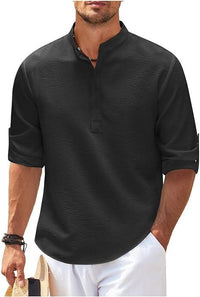 Chemise Henley à manches longues retroussées pour hommes - Coupe confortable et tissu léger et respirant
