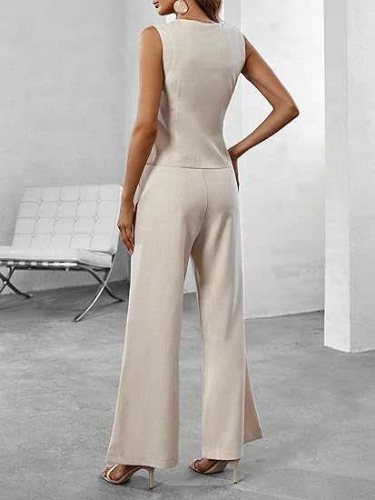 Élégant tailleur 2 pièces pour femmes - Ensemble gilet et pantalon élégant pour un look sophistiqué