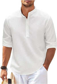 Chemise Henley à manches longues retroussées pour hommes - Coupe confortable et tissu léger et respirant