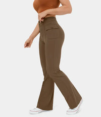 Pantalon cargo décontracté à taille haute pour femmes, élégant et pratique, avec poches boutonnées - parfait pour la vie de tous les jours