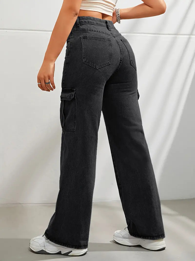 Pantalon cargo élégant pour femme - jean à jambe large tendance avec poches latérales pratiques pour un look décontracté et à la mode