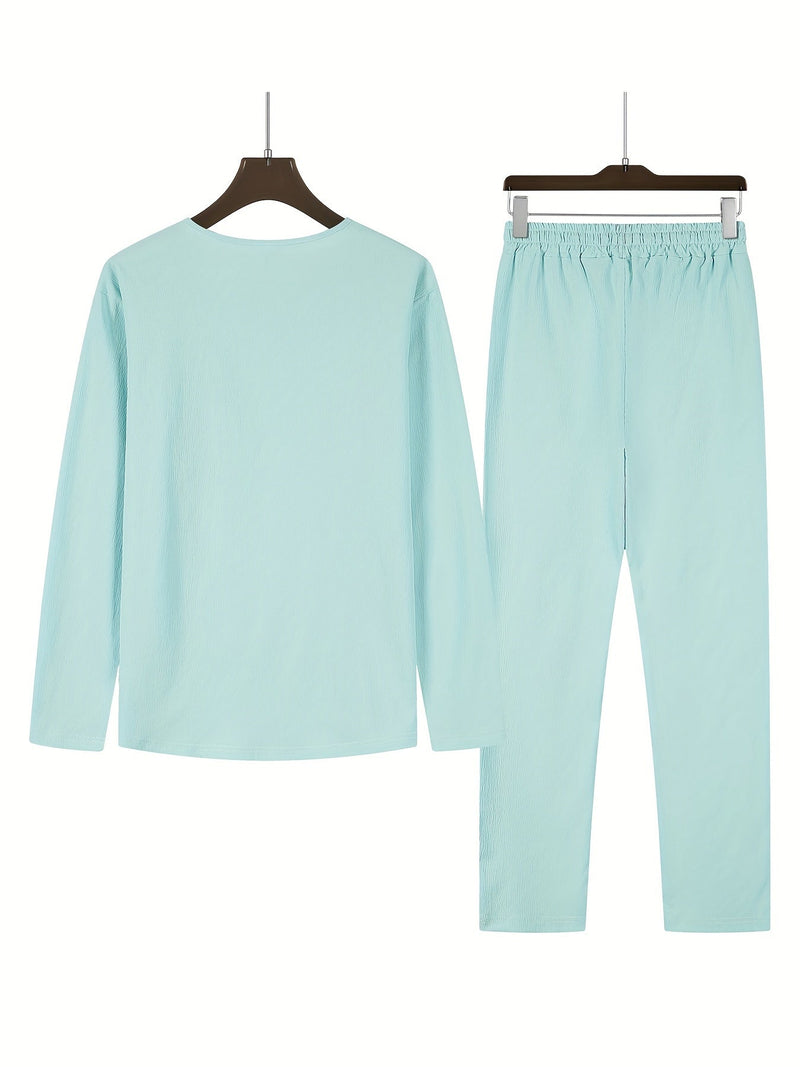 Set Décontracté pour Homme : Haut à V-Neck à Manches Longues et Pantalons Confortables